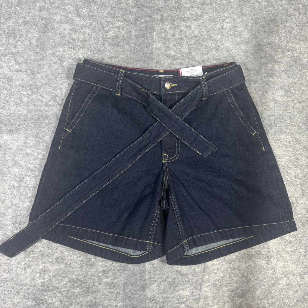 Tommy Hilfiger Womens Rigid Denim Belted Shorts Dark Wash Indigo 1968103 Size 4